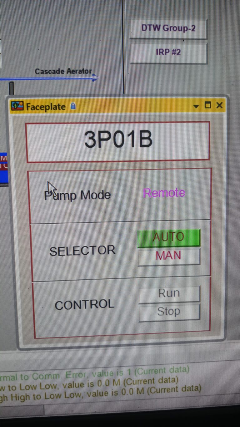 IRP-2 Backwash Pump (B) remote/local mood change problem solved…..