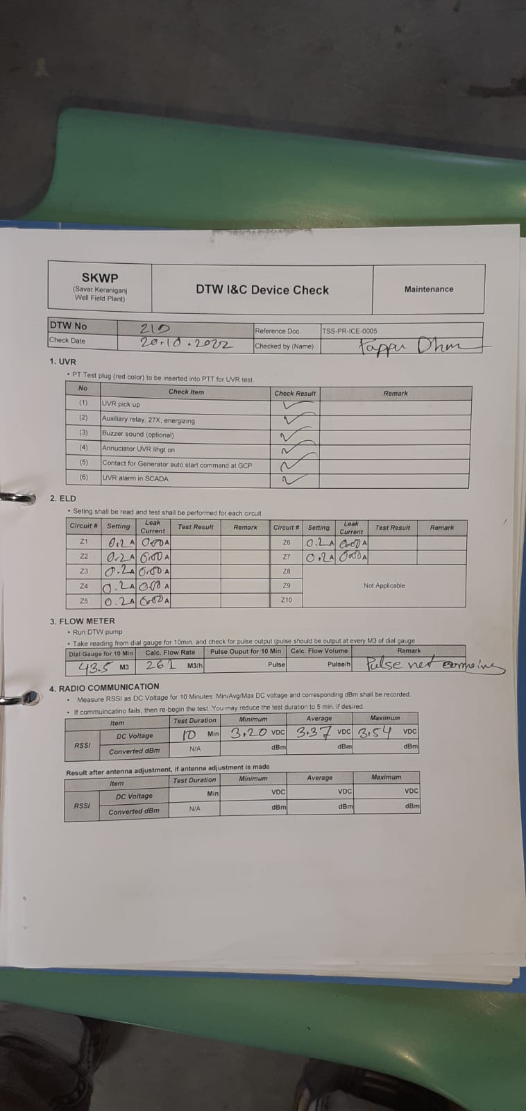 IRP-1 (101 to 123) & IRP-2 (201 to 223)  I & C device checking complete.